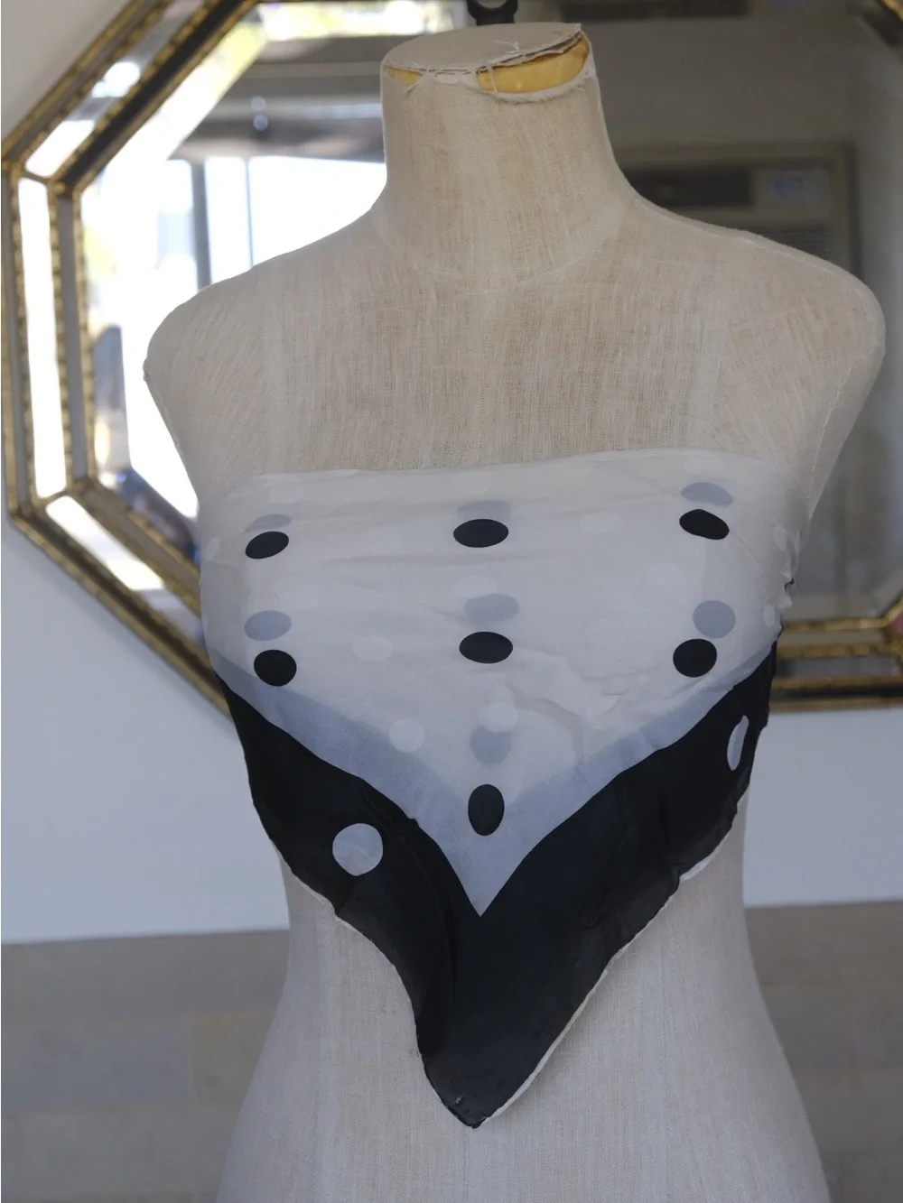 unique vintage black and white polka dot scarf